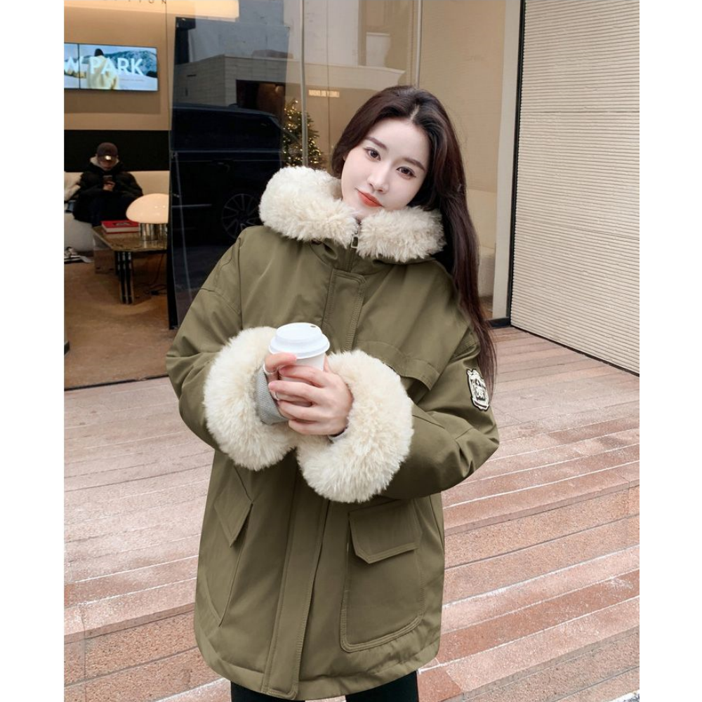 秋冬巨好看加绒连帽派克服外套女