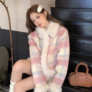毛呢小香风外套女秋冬季新款小个子高级感气质加绒厚棉服短款棉衣