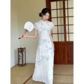 新款 新中式 改良旗袍印花假两件连衣裙女夏季 温柔风独特漂亮长裙子