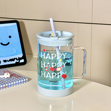 女生高颜值可爱食品级高硼硅玻璃水杯子耐高温带吸管办公室大容量