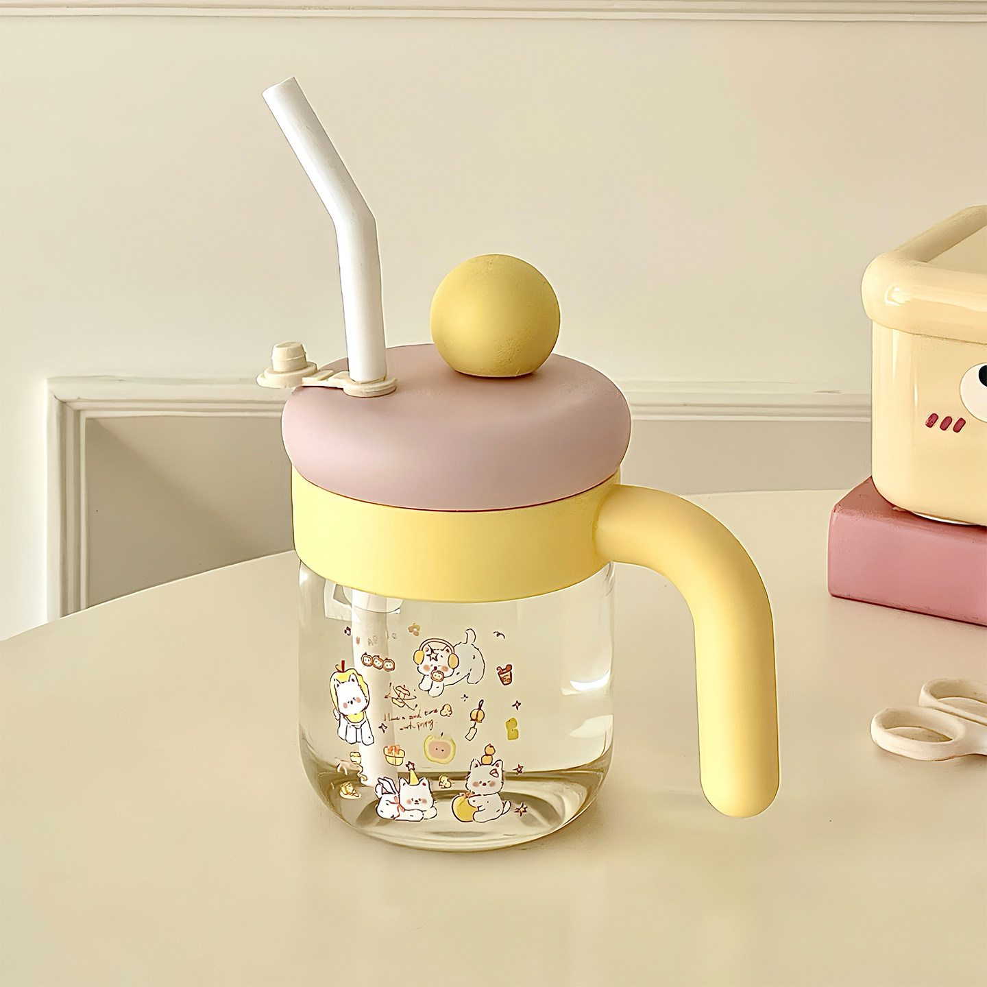 高硼硅玻璃杯带把手耐热耐高温透明吸管杯女生高颜值办公室水杯子