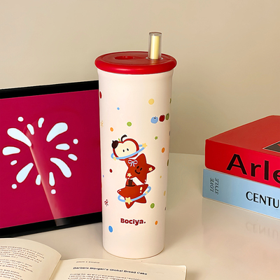 星星保温杯背带斜挎大容量吸管杯