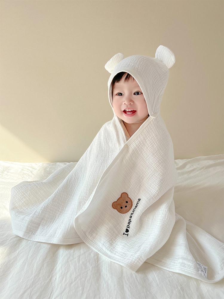 婴儿浴巾纯棉纱布宝宝专用带帽斗篷出生宝宝洗澡包被全棉柔软吸水