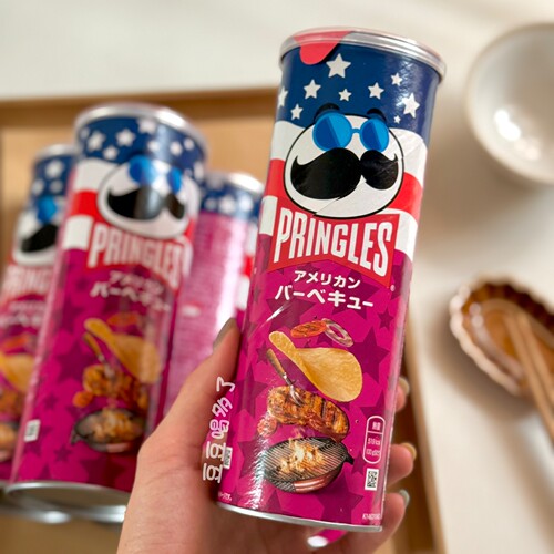 现货 日本进口pringles品客紫桶美式烧烤味薯片桶装零食95g