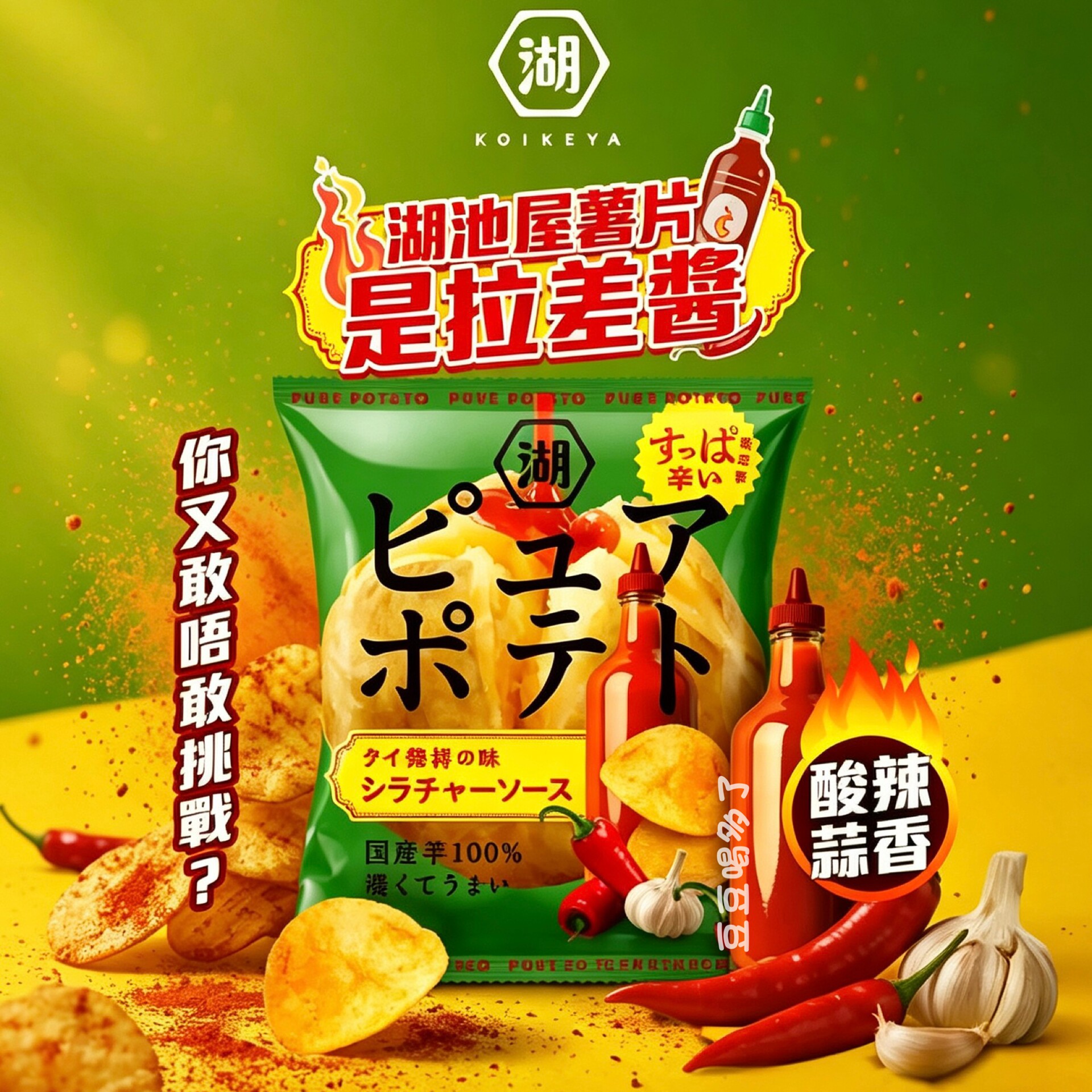 现货 日本湖池屋心地原切蒜香酸辣是拉差辣椒酱厚切薯片零食52g