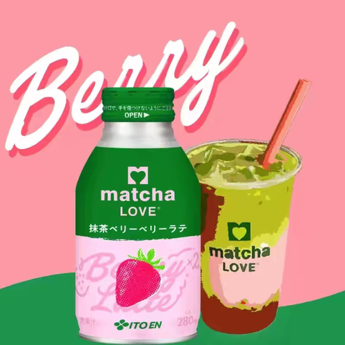 现货 日本原装ITOEN伊藤园Matcha LOVE草莓味抹茶拿铁饮料280ml