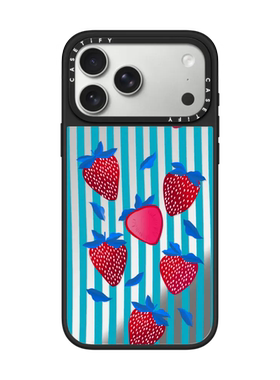 现货CASETiFY正品草莓之悦蓝色条纹适用苹果iPhone16/17 Pro Max防摔手机壳轻奢15/14/13/air高端清新保护套