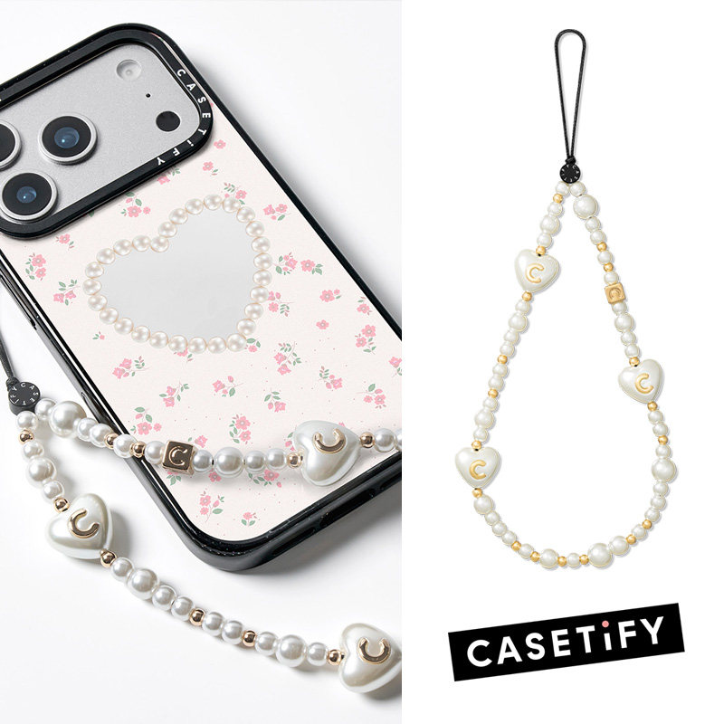 现货正品CASETiFY爱心珠饰串珠手机挂链甜妹手机装饰链条手腕绳子