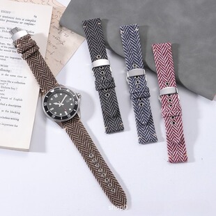 快拆羊毛帆布贴皮表带18/20/22mm蝴蝶扣通用手表带适配精工/三星