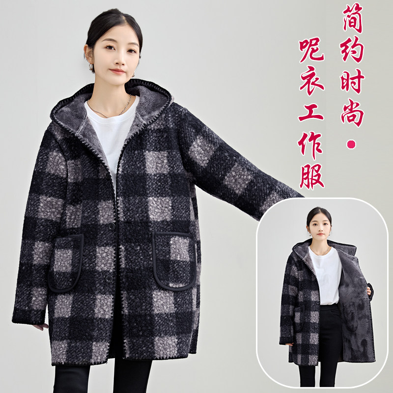冬天保暖大人长款罩衣绒面女士家用厨房围裙厚外套加绒工作服大褂