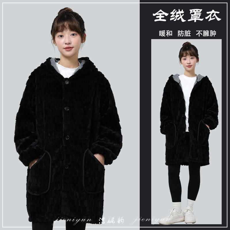 罩衣冬季加绒加厚冬天外套新款围裙女外穿洋气女式棉中长罩衣大褂