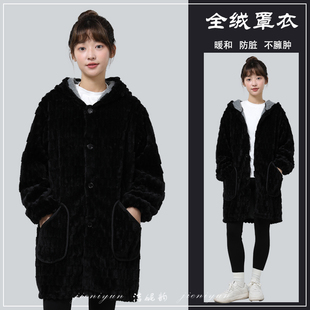 罩衣冬季加绒加厚冬天外套新款围裙女外穿洋气女式棉中长罩衣大褂