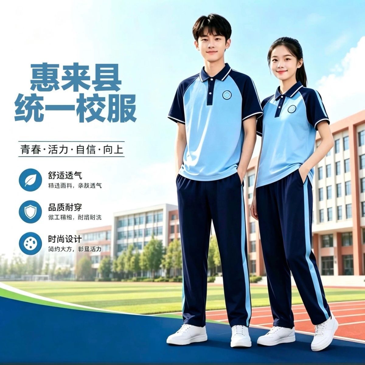 广东惠来县统一校服2026新款夏季凉感套装索罗娜男女短袖长裤定制