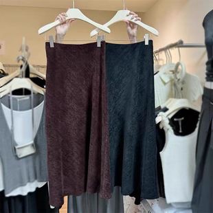 冬季复古鱼尾裙半身裙女秋冬新款棕色a字裙子长裙黑色半裙冬裙