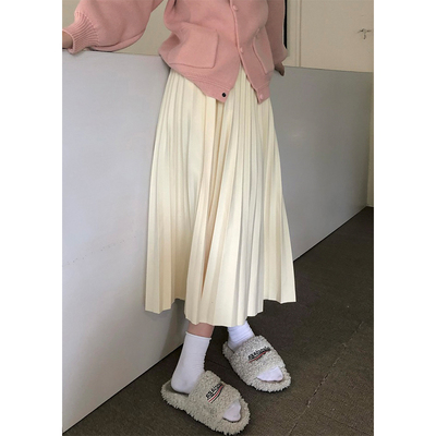 秋冬款百褶裙白色半身裙女