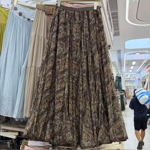 复古碎花网纱半身裙女夏季垂感伞