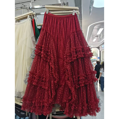 欧货重工花边网纱蛋糕裙半身春秋遮胯显瘦多层次高级感纱裙仙女裙
