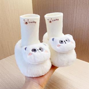 婴儿冬季鞋新生儿加厚加绒保暖卡通鞋袜宝宝软底不掉跟学步鞋子