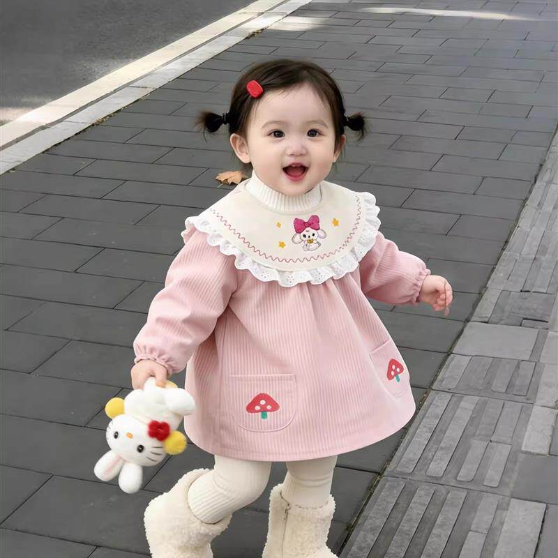 花边领口公主裙罩衣女宝宝外穿洋气婴儿围裙儿童防水防脏吃饭围兜