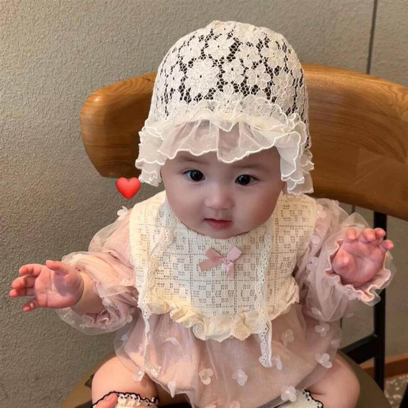 夏季薄款婴儿帽子女公主风宫廷帽新生婴幼儿帽透气蕾丝花边遮阳帽