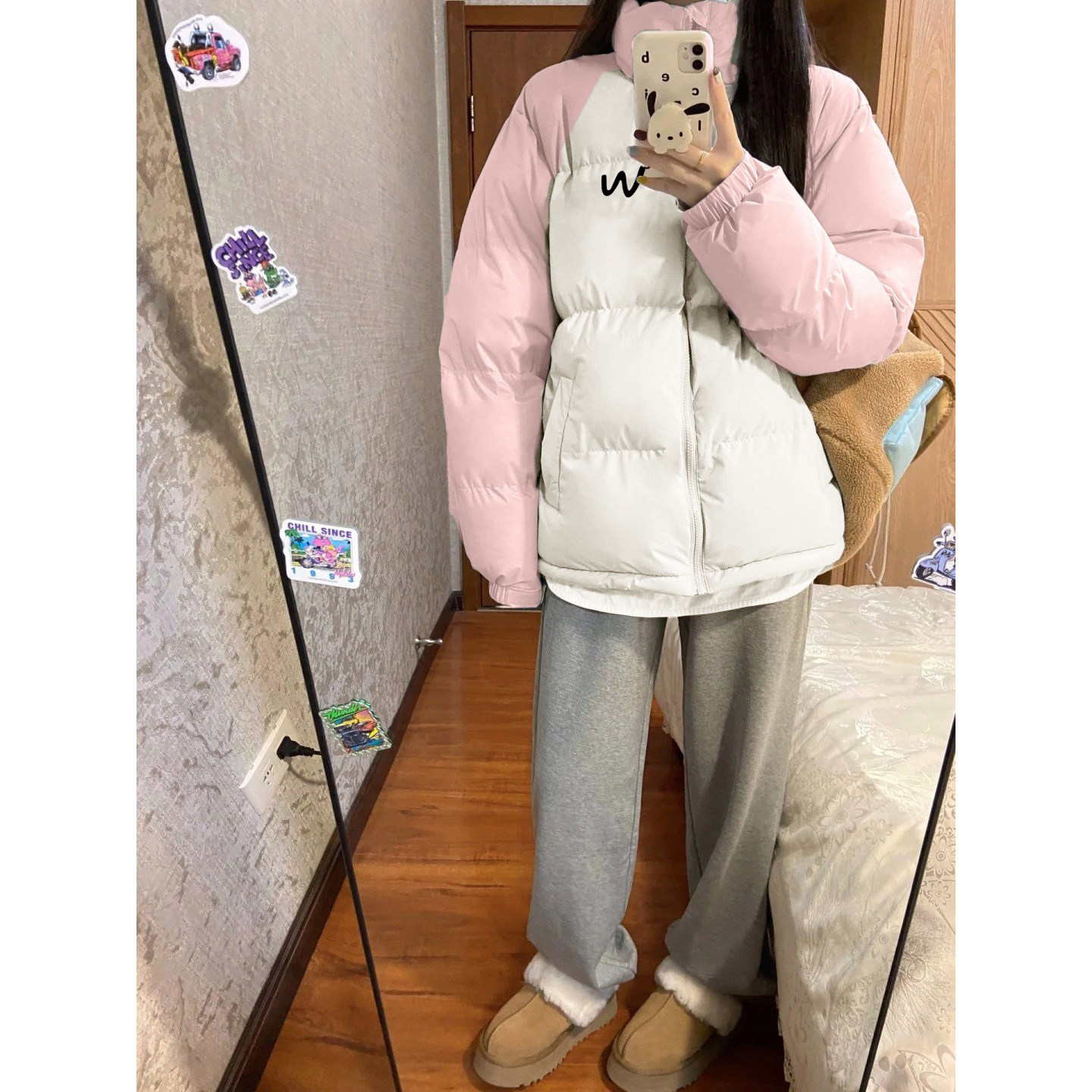 黑白拼色羽绒服情侣冬季加厚