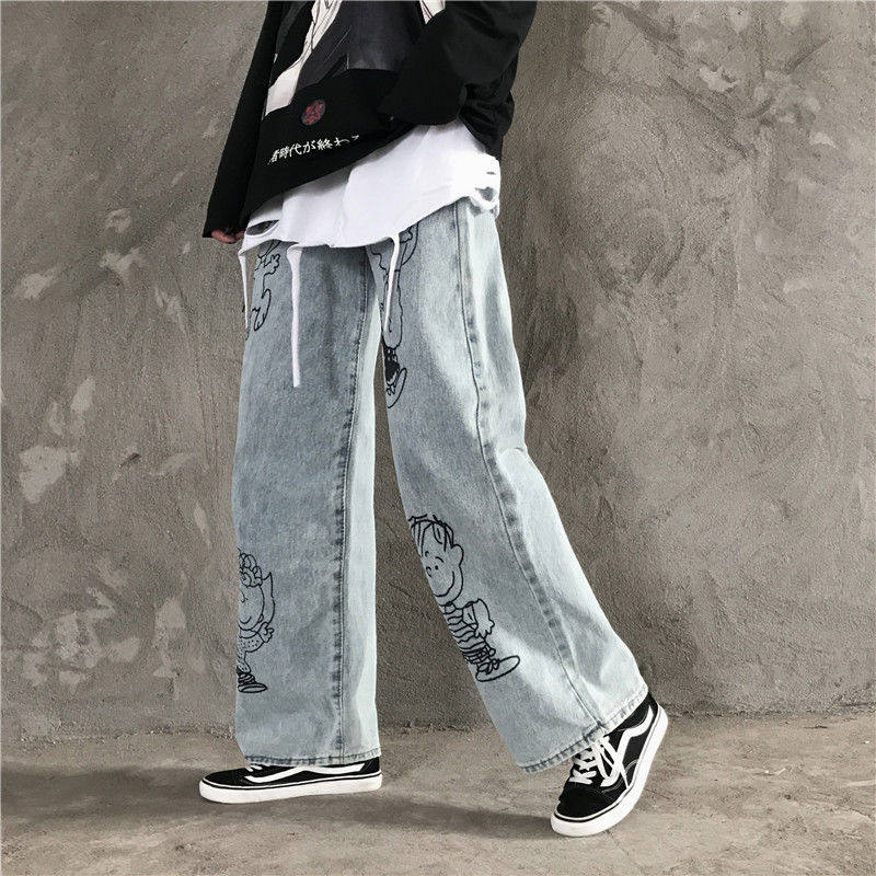 Korean Edition Retro Light colour Snoopy Cartoon printing Paige Straight cowboy trousers street Easy Wide leg pantsin the Women's clothing/Boutique , Jeans  category - from Buy2taobao.com to provide professional Taobao agent buy service