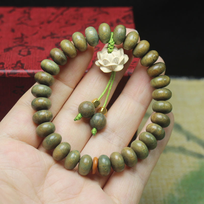 绿檀木算盘珠DIY手串 黄杨木莲花流苏吊坠手串手链男女饰品念珠