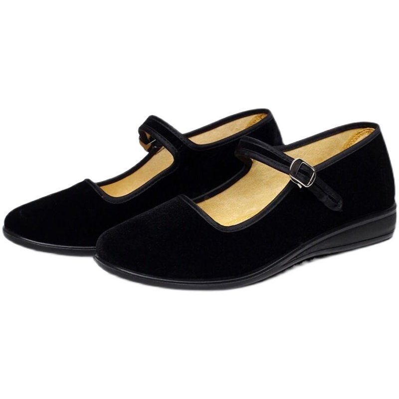 民国风老北京布鞋女工作鞋妈妈平跟防滑软底平绒厚底坡跟酒店上班