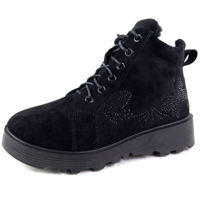 锦弘祥冬季新款老北京布鞋时尚棉鞋马丁靴加绒系带女靴韩版短靴女