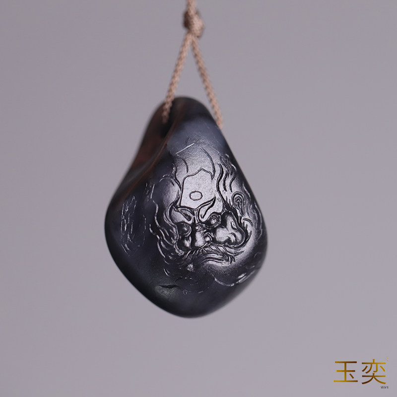 玉奕新疆和田玉籽料17克独籽青花墨玉特色钟馗原石挂件玉吊坠钟馗