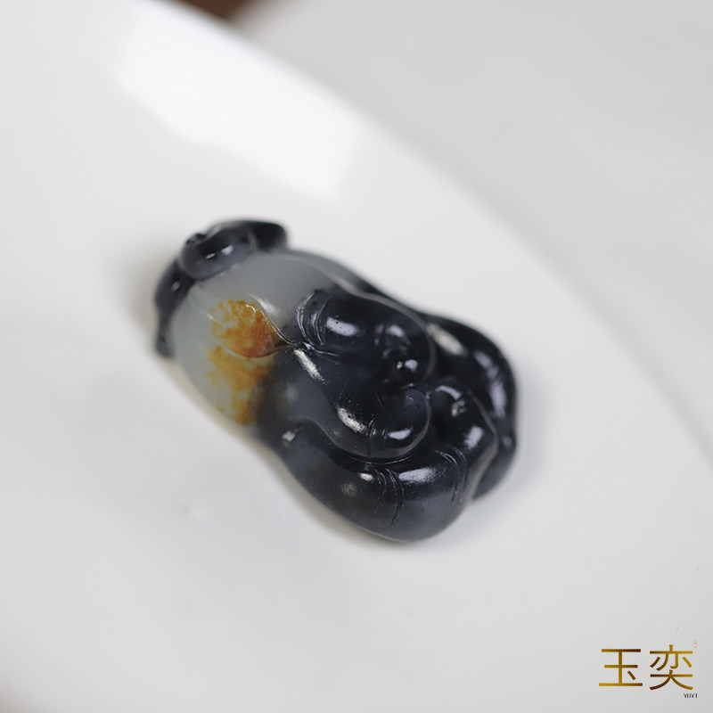 玉奕新疆和田玉籽料11.9克青花白玉特色三色玉佛手男女佛手挂玉坠