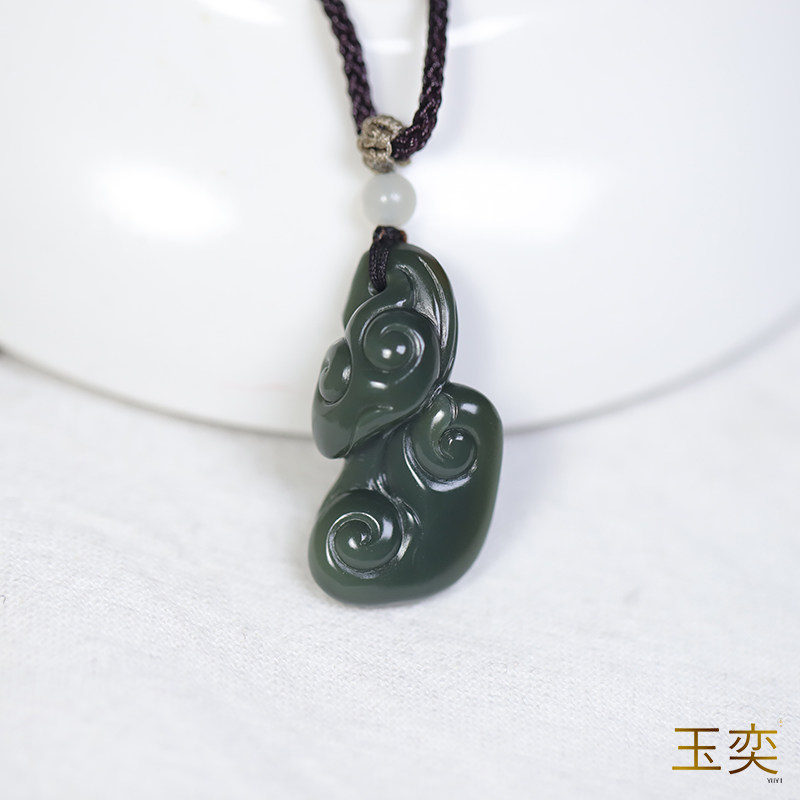 玉奕沙枣青玉如意灵芝玉如意挂件