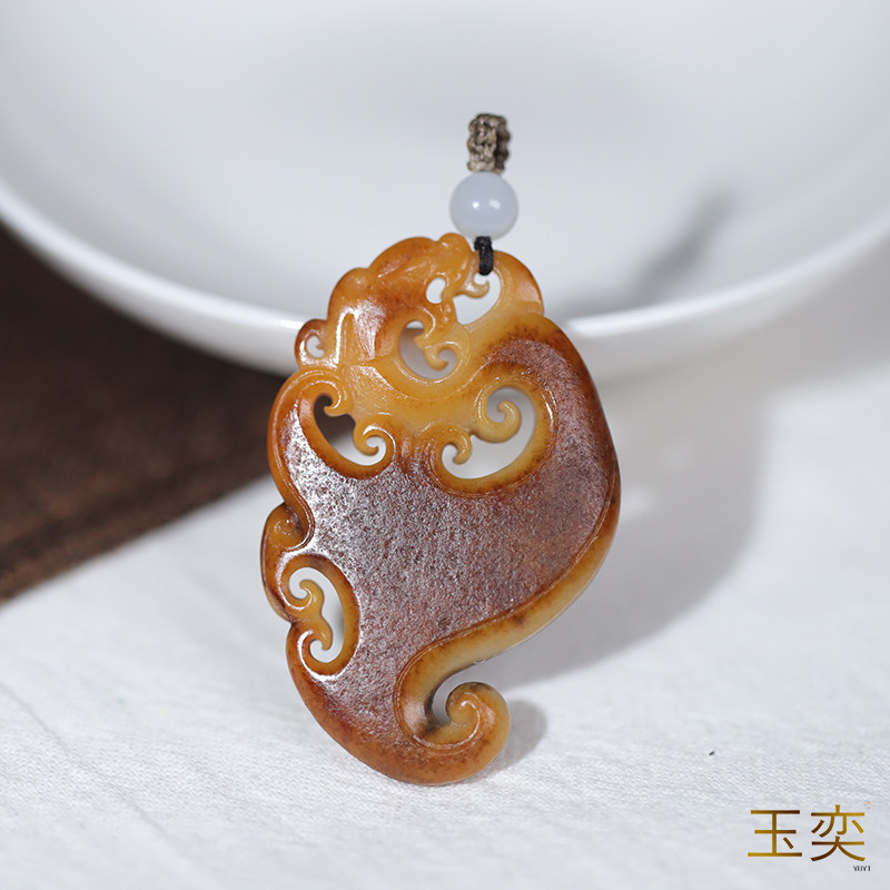 玉奕新疆和田玉籽料黄沁仿古龙