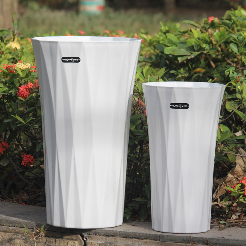 白色黑色无孔塑料花盆小蛮腰大容量多肉植物盆栽圆形简约家居绿植