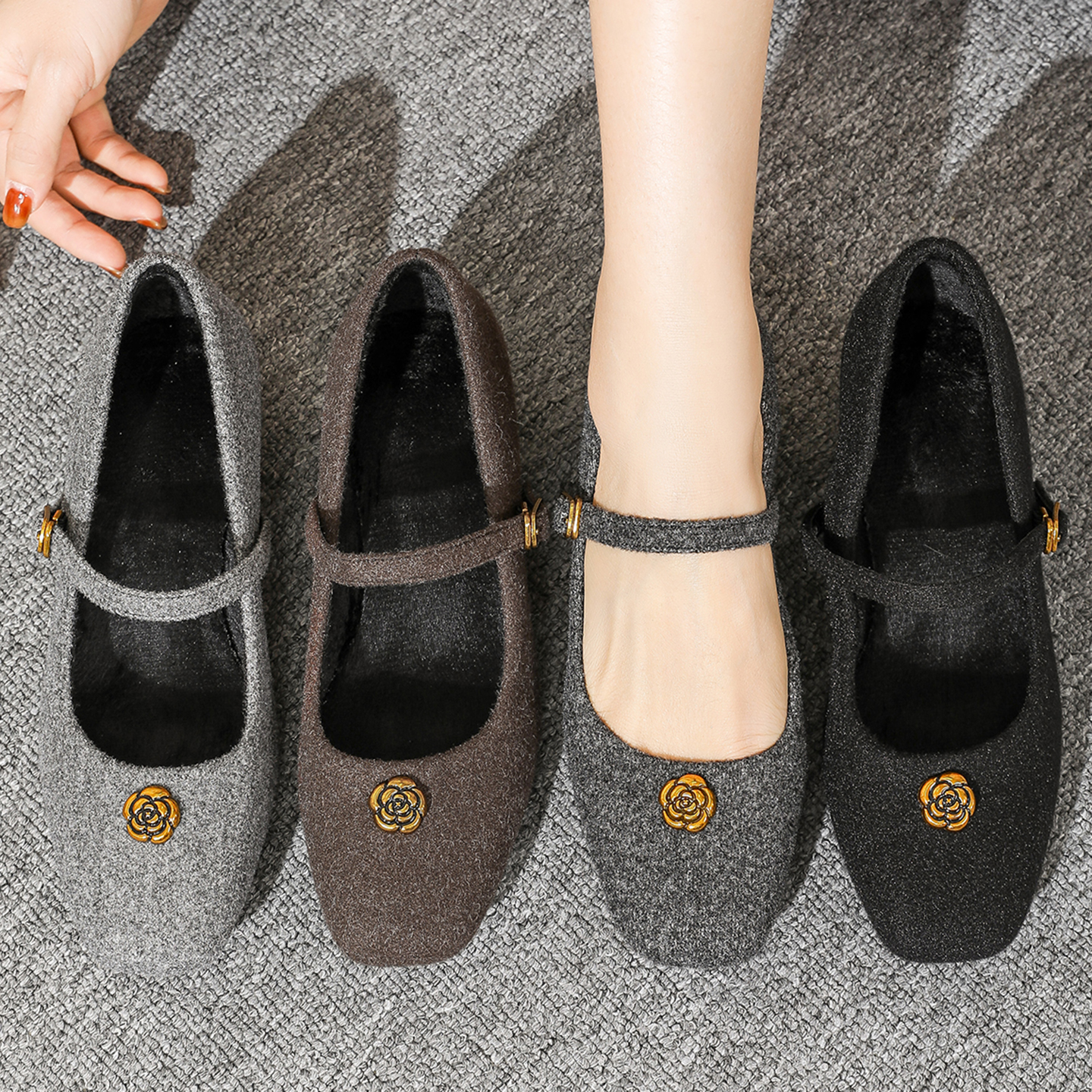 秋冬新款加绒毛毛鞋玛丽珍女单鞋