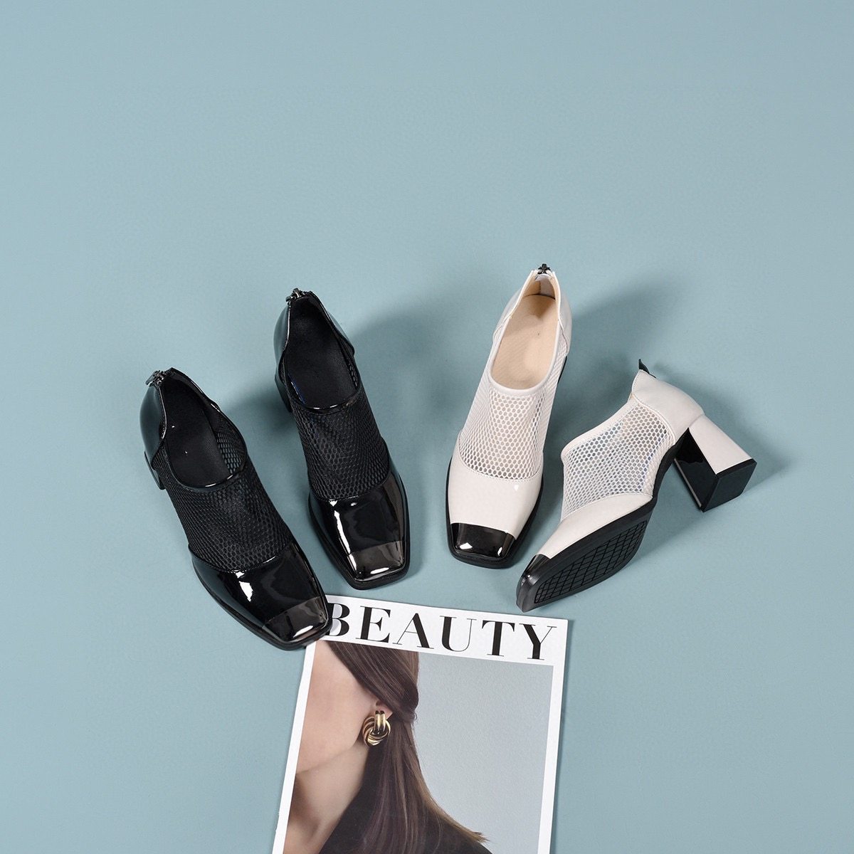 2025新款夏季凉鞋透气镂空网纱高跟鞋中间两侧网纱凉靴子女法式方