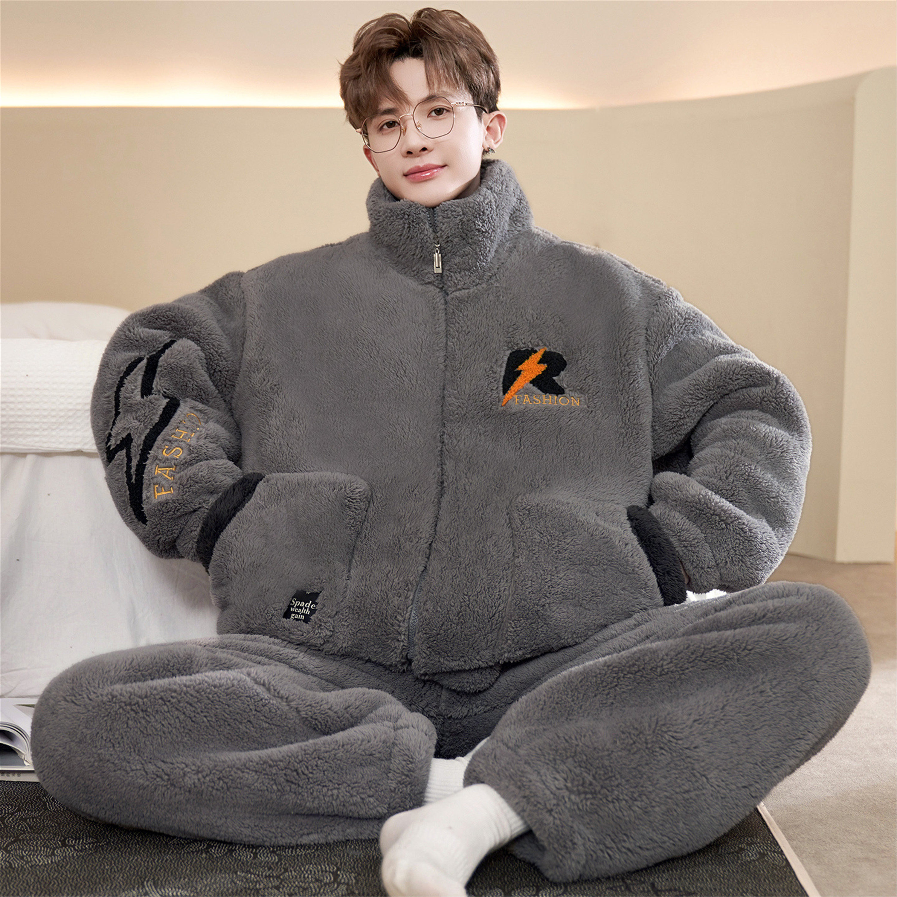 睡衣男秋冬季款珊瑚绒加厚保暖拉链法兰绒可外穿套装加肥加大2025