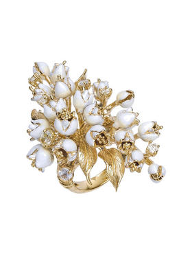 925银镀14K金，白色珐琅彩，锆石