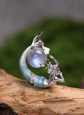 麟琅925银月光石锆石珐琅工艺