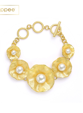 Lalune银镀金淡水珍珠莲叶手链