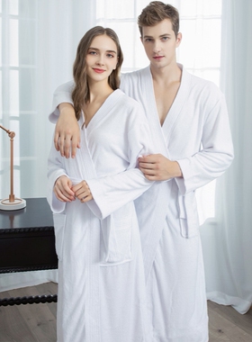 浴袍女长款毛巾料男士四季通用吸水速干成人春秋白色温泉情侣睡袍