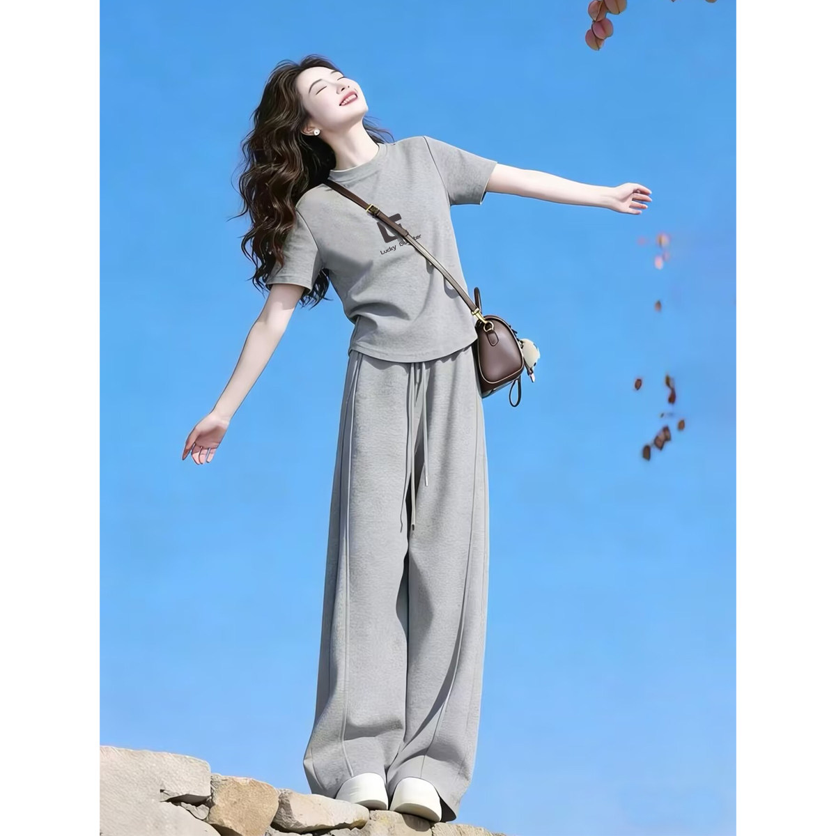 休闲运动套装女灰色一整
