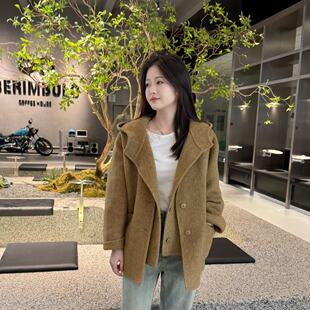 薄款短款上衣秋冬常规连帽拼接中长款宽松型毛呢外套7866