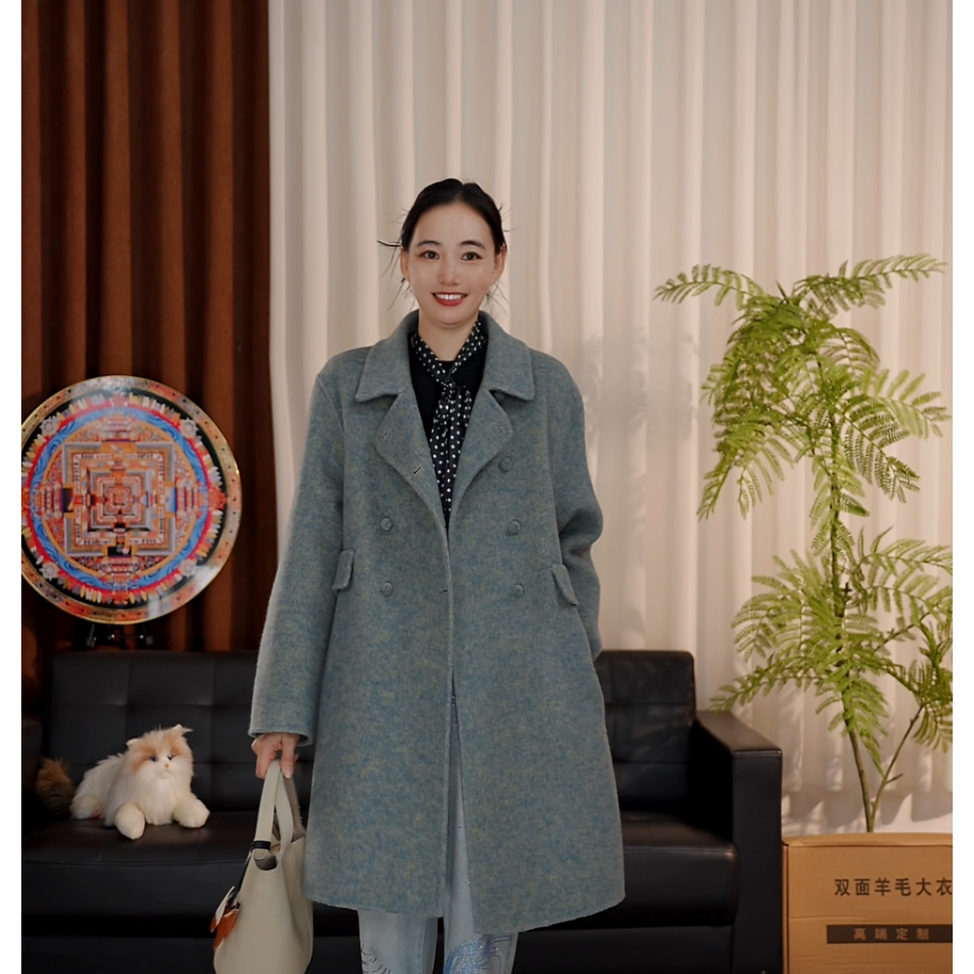 2026新款厚款宽袖慵懒风女直毛呢外套