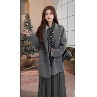 定制版 气质外套春款 短款 领双面手工大衣时尚 411528 西装 新款