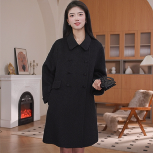 2026早春新款厚款宽袖慵懒风女直下摆毛呢外套双面韩版山系668899