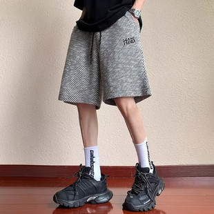 沙滩短裤 条纹高级感五分裤 薄款 夏装 衩子 男休闲潮牌潮流痞帅直筒裤