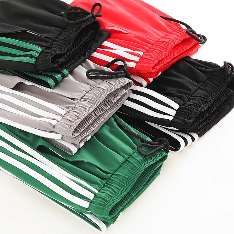 三条杠运动裤男夏季潮流修身直筒青少年校裤速干束脚休闲九分裤子