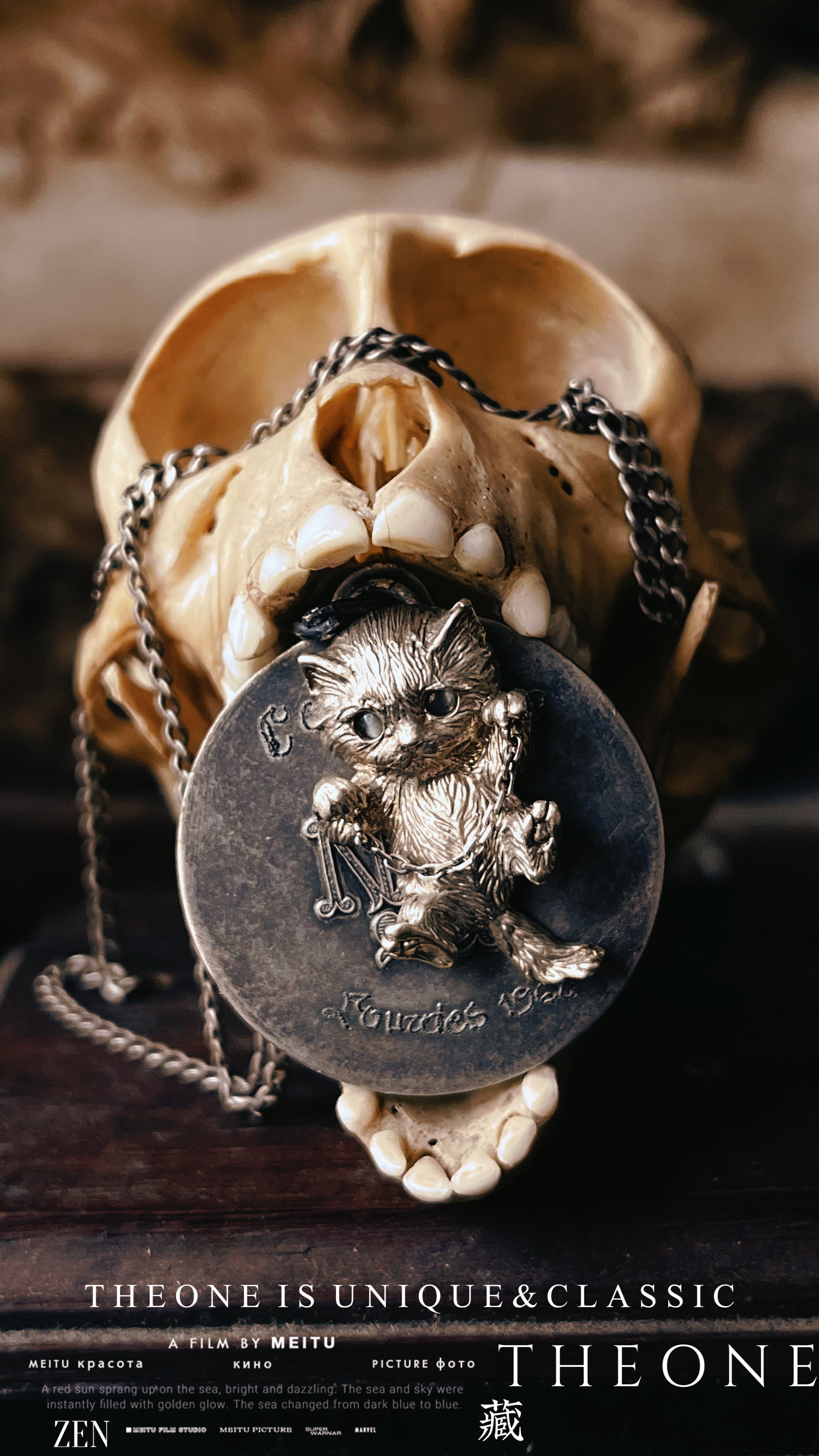 THEONE孤品古董欧洲纯手工纯银猫咪恶魔圣母硬币复古雅痞绅士吊坠