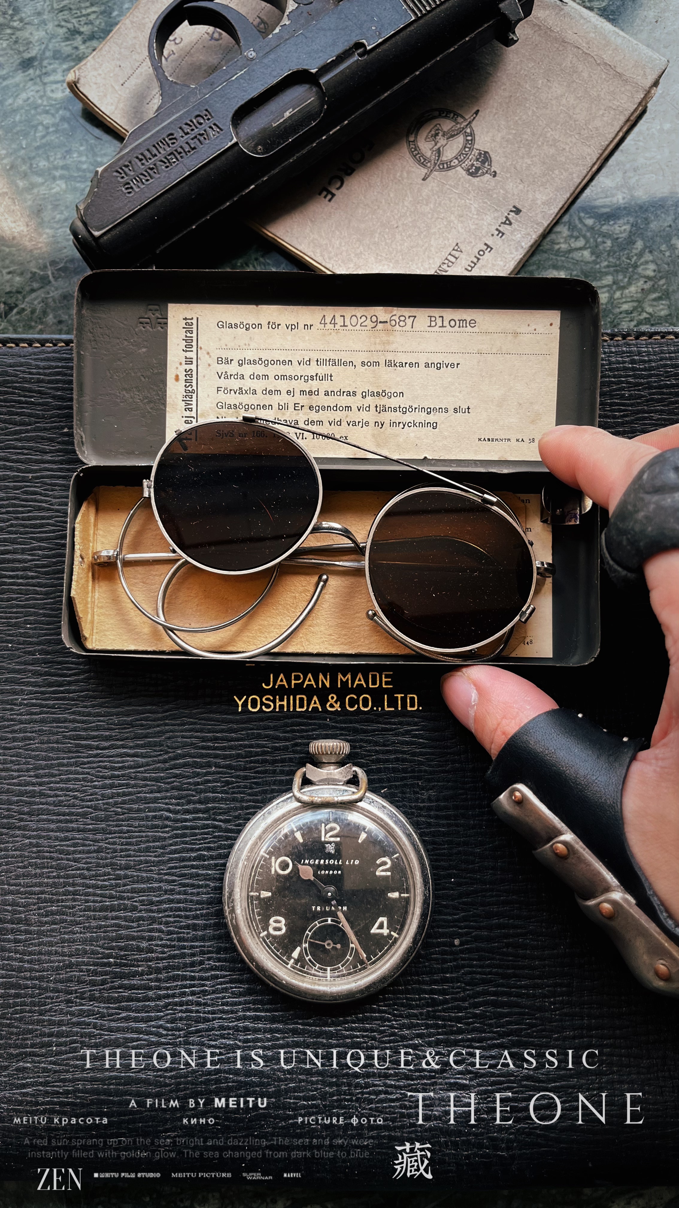 THEONE罕见二战古董孤品瑞典纯手工复古绅士圆形镜架墨镜夹片眼镜